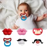 AUSTUFF 6Pack Funny Baby Pacifier Lips Mustache Silicone BPA-Free | Funny lips &amp; mustache design, perfect for photos &amp; baby showers. Made of food-grade silicone. Soothes teething gums.