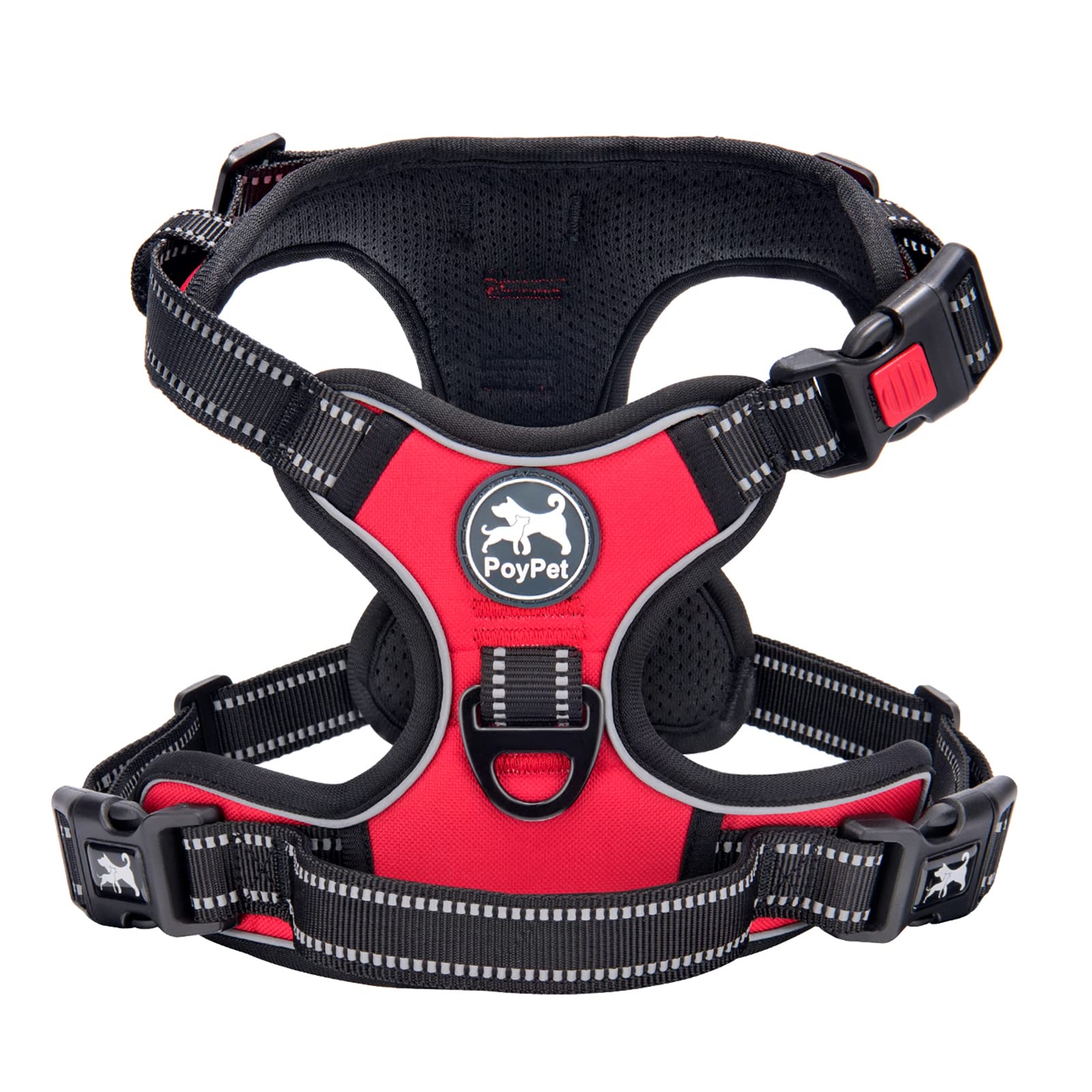 PoyPet No Pull Dog Harness with Neck Release Buckle, Reflective No-Choke Harness with 2 Leash Clip, Adjustable Soft Padded Pet Vest with Easy Control Handle for Large Dogs (Red,XL) — image 1