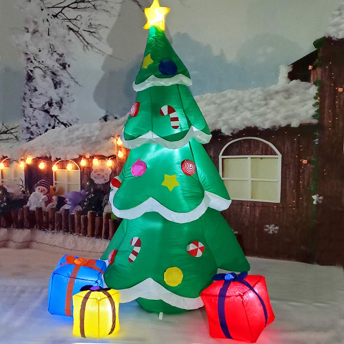 Poptrend Inflatable Christmas Decorations 7 Foot Inflatable Christmas