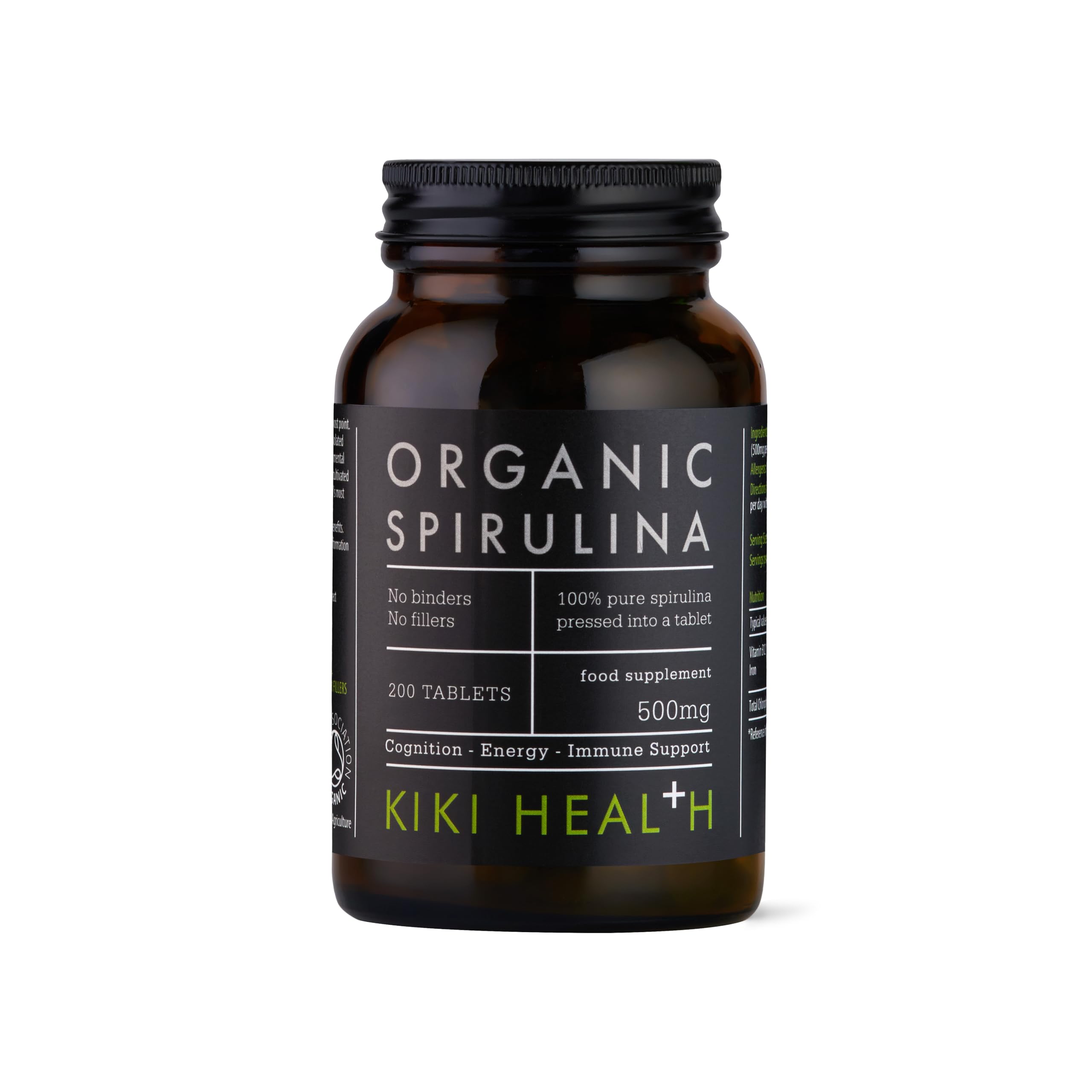KIKI Health Organic Spirulina Tablets | Premium Pills & High Detox Supplement | Iron Rich Vegan Protein, Chlorophyll | Non-GMO | Immune Health, Energy, Focus & Fitness | 100% Spirulina, 200 Capsules