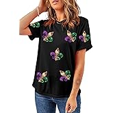 Mardi Gras T Shirts for Women Crewneck Short Sleeve Sequin Graphic T-Shirt Casual Tee Tops