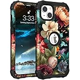 PIXIU Unique Flower Pattern Compatible with iPhone 13/14 6.1 inch case, Heavy Duty Dual Layer Shockproof Full-Body Protective Sturdy Hybrid Cute Rugged Case for Women,Girls,Kids