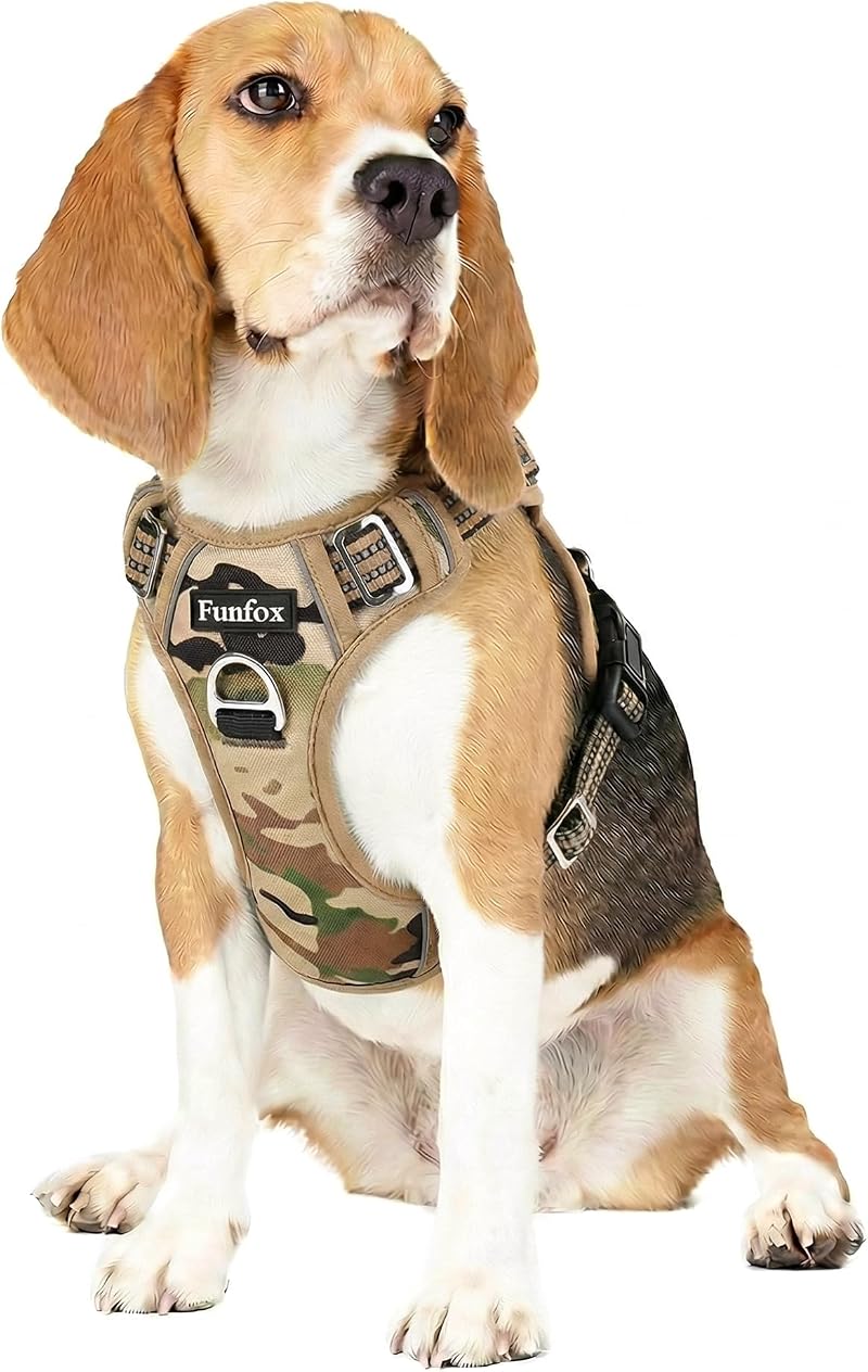 Funfox Dog Harness Medium No Pull Front Clip Reflective Camouflage Brown