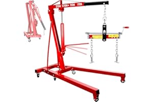 esafio 2-Ton Folding Hydraulic Engine Hoist with Leveler & Telescopic Boom – Heavy Duty Cherry Picker with 6 Casters for Lifting Motors (5000 LBS)