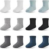 EPEIUS Unisex Baby Crew Socks with Non Slip Newborn Boys Girls Dress Socks Cotton Booties 0-3/3-6/6-12 Months 12 Pack