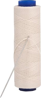Shelver Waxed Thread 1mm Thick for Leather Upholstery Aspen Cream with Needle