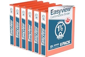 DAVIS GROUP Easyview Premium 3-Ring Binders with Clear-View Covers and Round Rings, Binders for School or Office, 1.5 Inch, Pack of 6, Orange