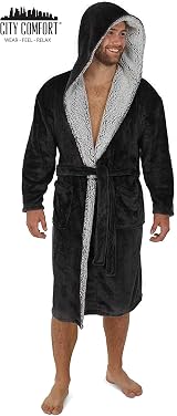 CityComfort Men's Hooded Fleece Dressing Gown 2XL Charcoal Black view 4