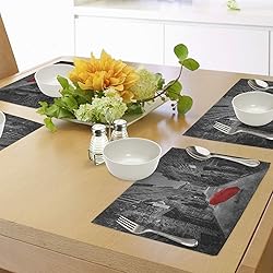 Ambesonne Black and White Place Mats Set of 4, Red