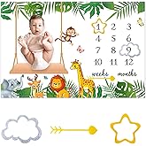 CSFOTO Tropical Jungle Baby Monthly Milestone Blanket Cartoon Safari Park Photography Background Newborn Baby Growth Record Prop Blanket 60 "x40 with Frames