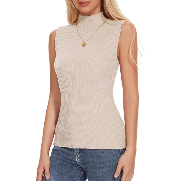 MANGDIUP Women's Mock Turtleneck Top - Long Sleeve Or Sleeveless, Basic Slim Fit T-Shirt, Nude, X-Large - View #2