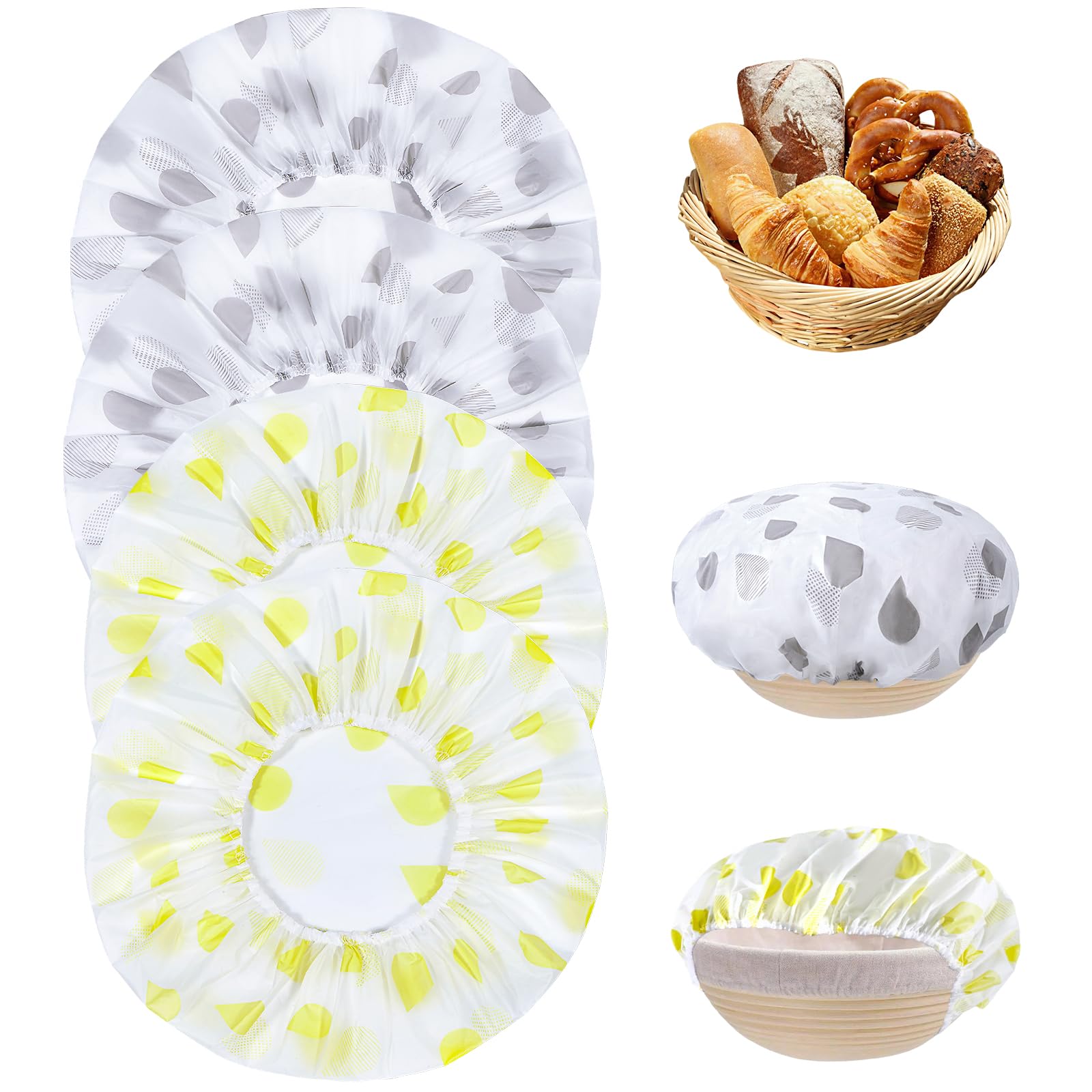 Nadisean 4Pcs Bowl Covers for Bread Proofing, Plastic Bread Proofing Cover, Reusable Bowl Covers with Elastic, Dough Bowl Cover, for Sourdough Bread Baking, Rising Dough （Grey, Yellow）