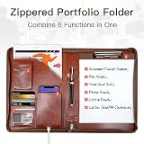 WRIYES Zippered Padfolio Leather Organizer 10.2 Inch Brown view 2