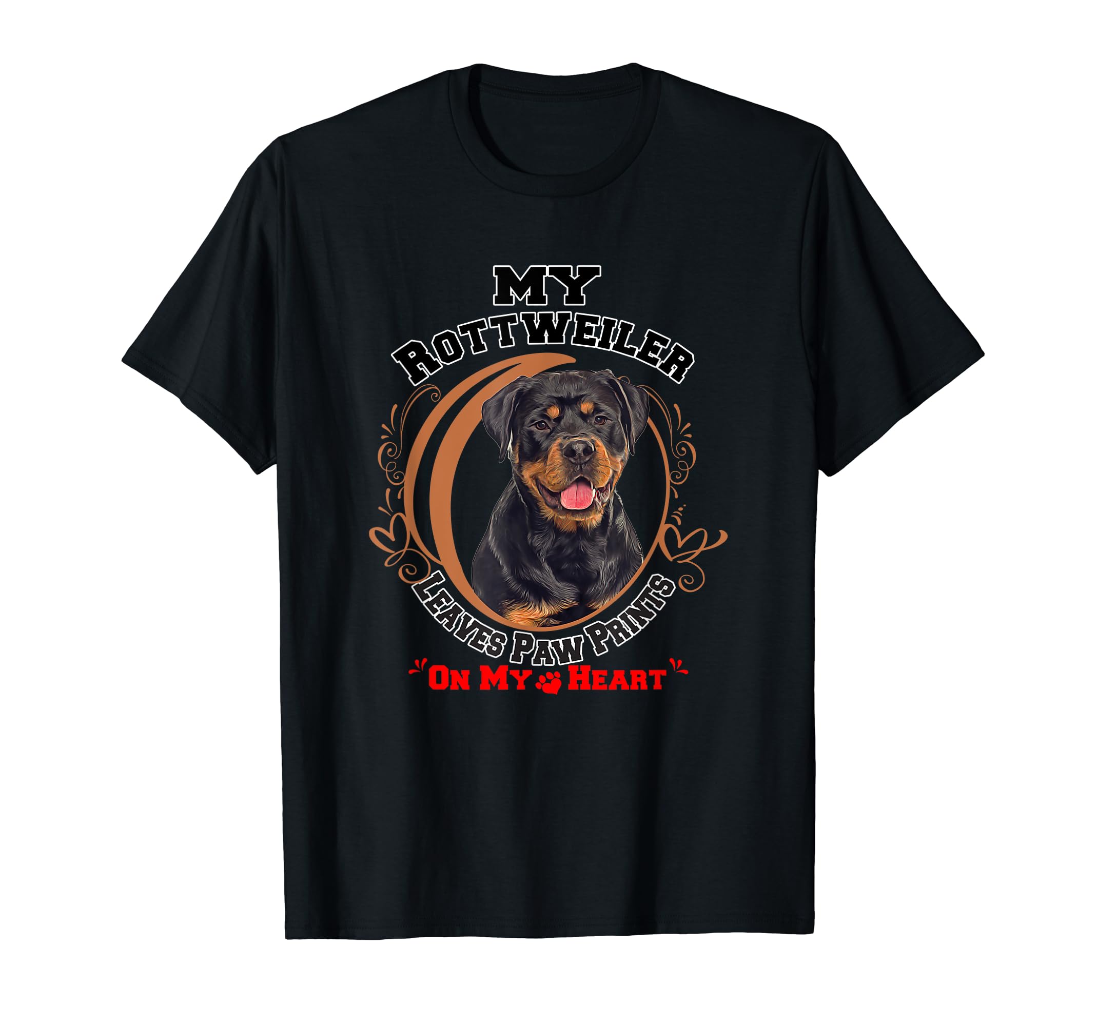 Rottweiler Dog Owner Paw Prints On My Heart T-Shirt