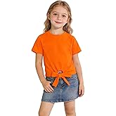 Magic Park 4-14Y Girls Short Sleeve T-Shirt Front Tie Knot Tee Kids Summer Casual Holiday Top Solid Color Crewneck Blouse