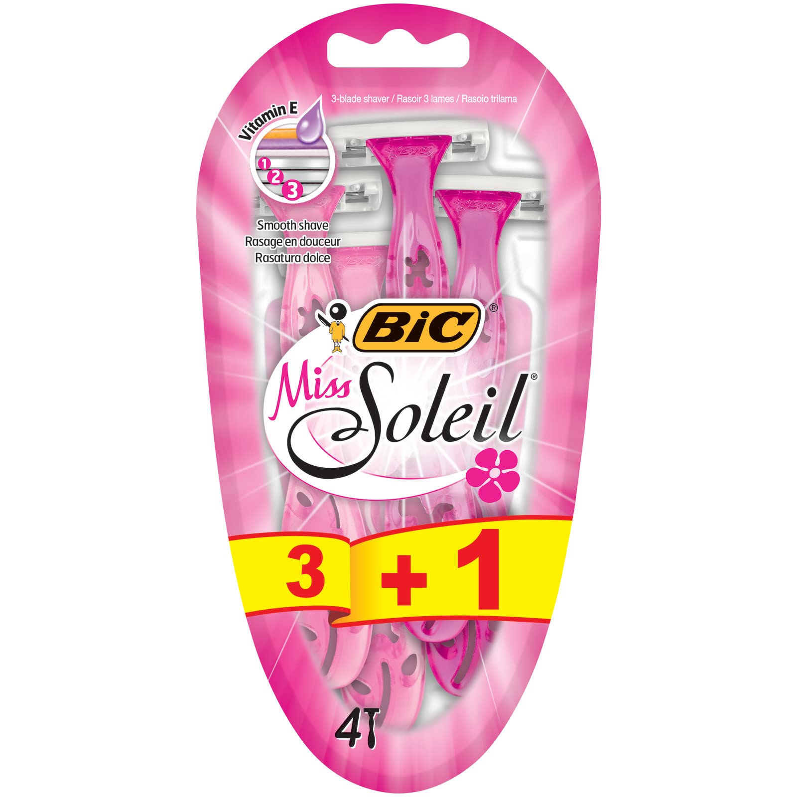 Bic Lady Soleil X 3+1 Pink Plastic Classic Women's Razor 4 Pack