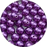 YHYPOCI 100pcs Pearl Beads for Crafts 12mm Resin Pearl for Jewelry Making Round Bulk Pearls Beads with Hole for Necklaces Bracelets Earrings Making Jewelry Decoration(Dark Purple)
