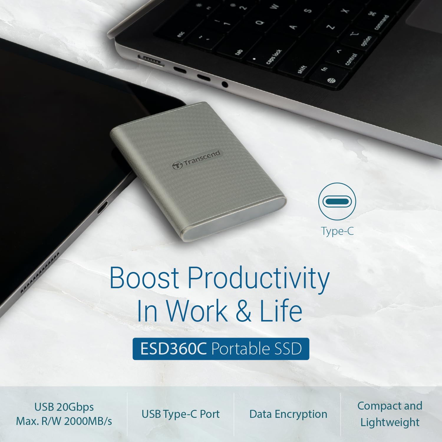 Transcend 2TB External SSD, USB 3.2 Gen 2 (20Gbps), Up to 2,000MB/s, Portable SSD with 2-in-1 USB-C Cable, for Steam Deck, ROG Ally, MSI Claw, Windows&Mac, iPhone, iPad, Android, PS5, Xbox, Smart TV