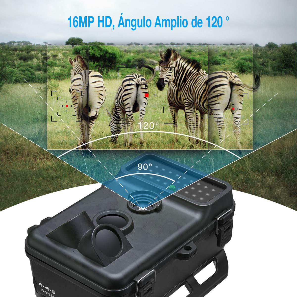 Powerextra Cámara de Caza Vigilancia 16MP Full HD 1080P Angular Amplio de 120° 42pcs IR Leds Visión Nocturna con hasta 20M Monitor LCD de 2.4\'\' Cámara de Vigilancia IP66 Resistente Intemperie