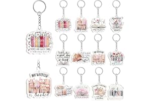 YOPPIX 12 Pcs Book Lovers Keychains - Dual-Sided Funny Retro Bookish Themed Gifts for Readers, Book Club Party Favors, Teache