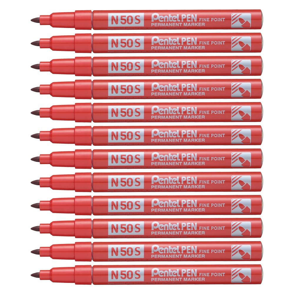 Pentel N50S Bullet Tip Permanent Marker - Red Pack of 12