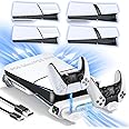 Tokluck PS5 Slim/Pro Horizontal Cooling Stand for Disc & Digital, Dual Controller Charger with 3-Level Cooling Fan, PS5 Stand for Pro & Slim Console (NOT Fit 2020 Regular Version)