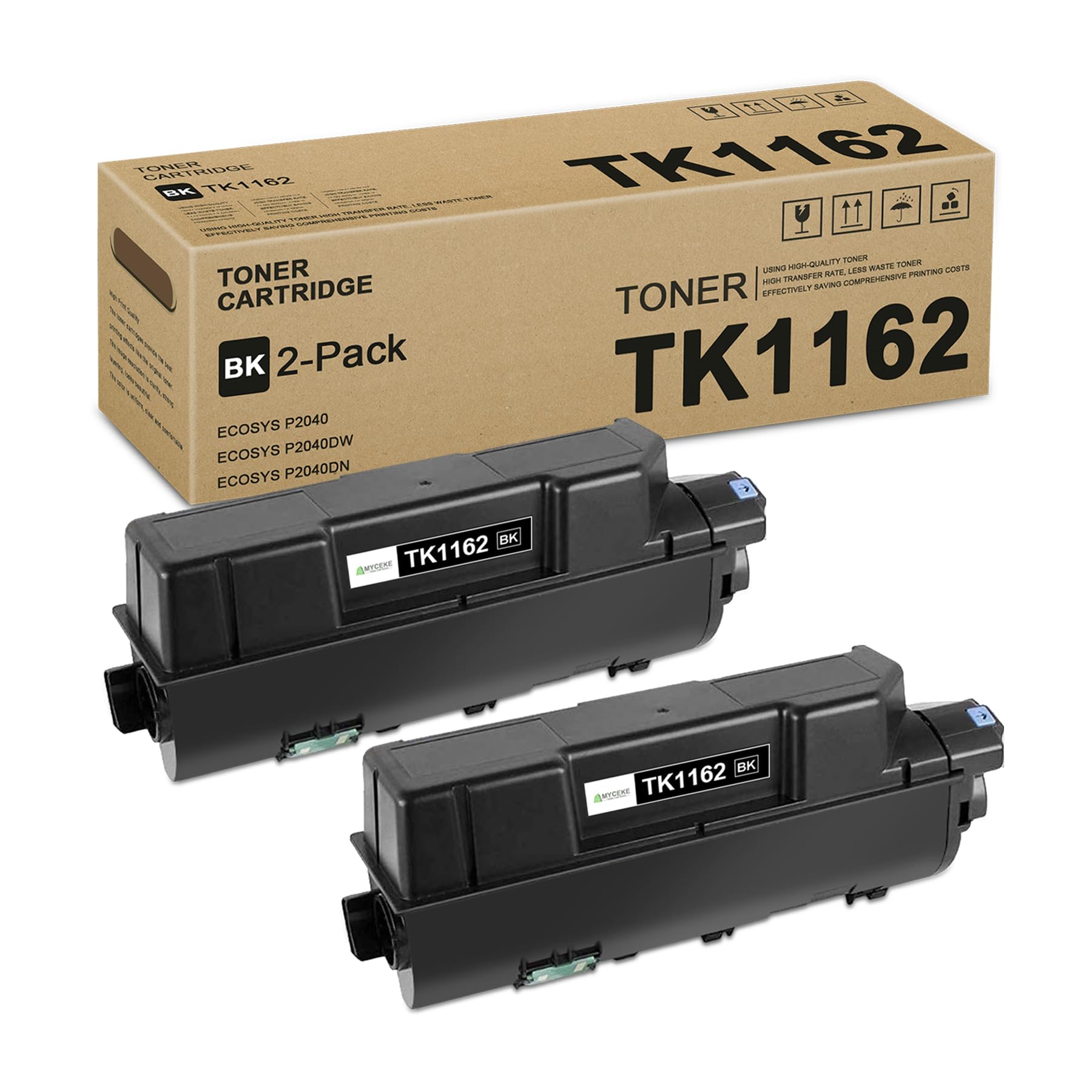 Photo 1 of 2 Pack TK1162 Black Toner Cartridge: Compatible TK1162K TK-1162 Toner Replacement TK-1162 Toner Cartridge for Kyocera ECOSYS P2040 P2040dw P2040dn Printer, 7,700 Pages Each
