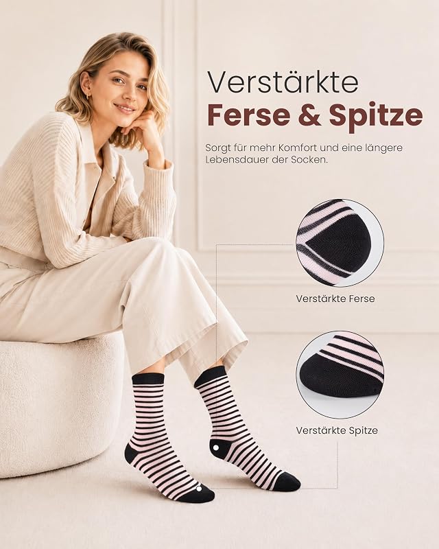 Calzini Donna in Bambù, Calze Donna 10 Paia Cuori & Righe Regalo