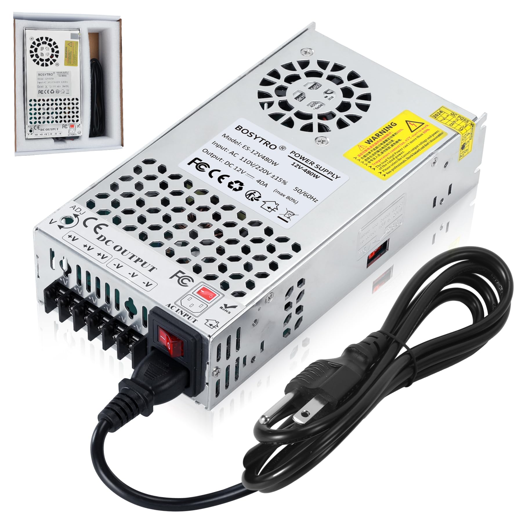 Photo 1 of BOSYTRO 12V DC Power Supply 480W 40A AC to DC Converter Switching Power Supply for Led Strip, Motor Pump, CCTV, 3D Printer, Electronic Instruments, Lab Computer