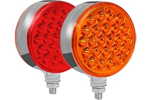 NeaLia 4" Round Pedestal Fender Lights, 48 LED Double Face Turn Signal Light for Semi Truck Trailer Towing, 2PCS Amber Red Marker Tail Light for Tractor RV Brake Running Turning