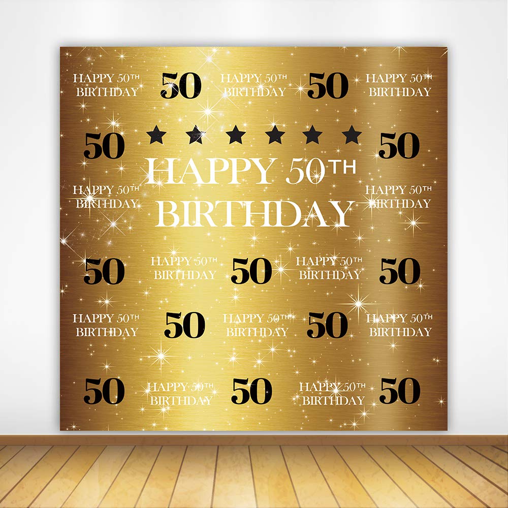 Buy Riyidecor 50th Birthday Backdrop Gold and Black Photo Photography ...