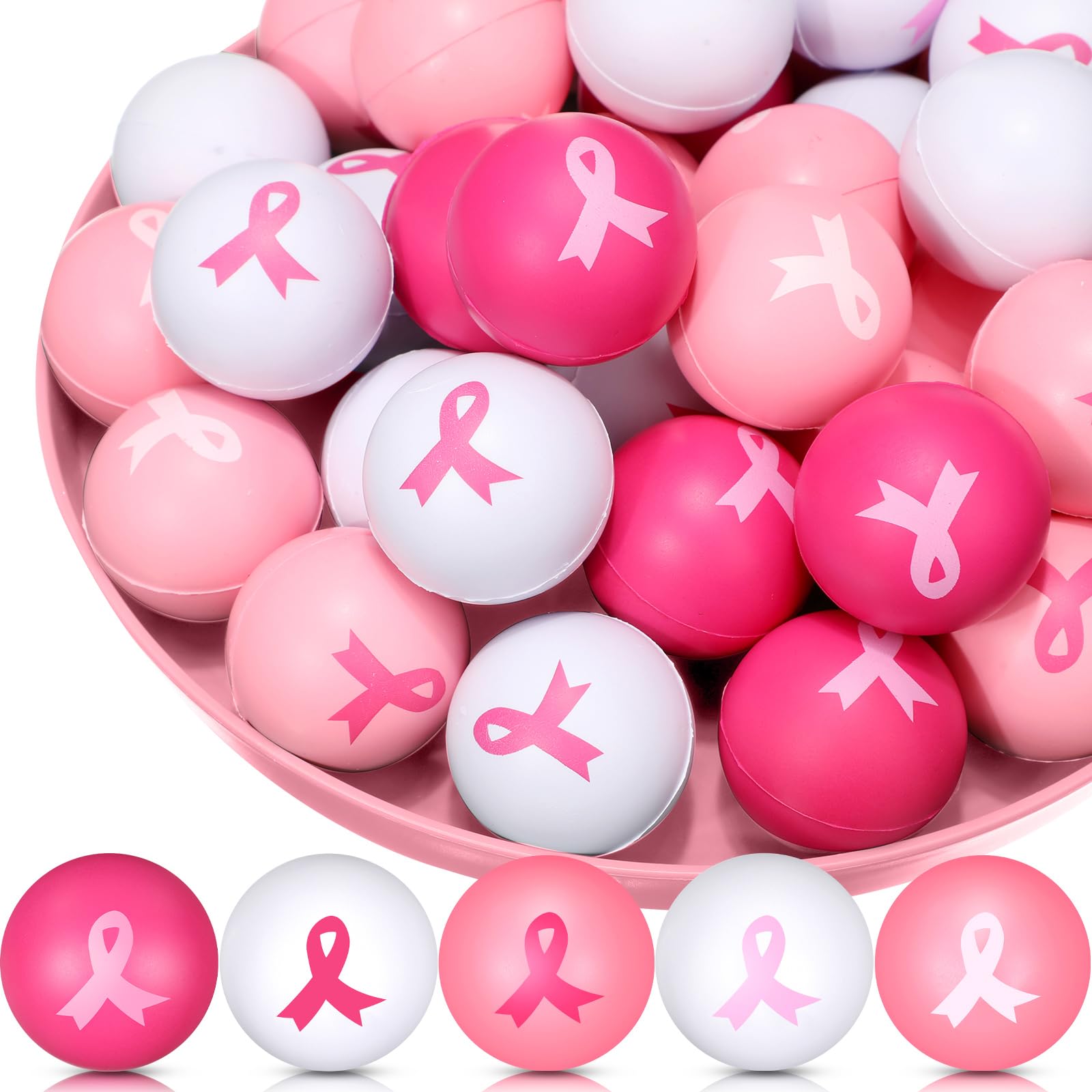 Photo 1 of (see all images) Libima 50 Pieces Breast Cancer Awareness Stress Ball Bulk 1.57inch Pink Ribbon Foam Balls H