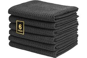 SOOWASH Waffle Fingertip Towels Set Microfiber 6 Pack Premium Negative ions Quick Dry 16 inch x 27 inch Soft Odorless Highly Absorbent 330GSM Towels for Bathroom, Gym, Shower, Hotel, and Spa (Black)