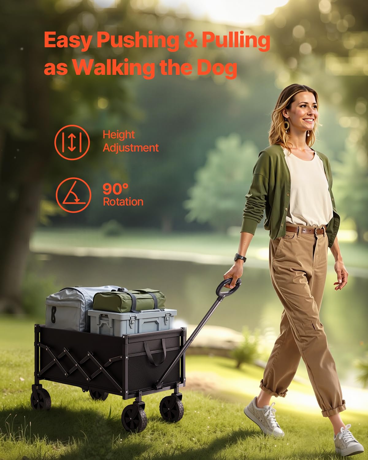 VEVOR Bollerwagen 66x45x46 cm, 102 kg Faltbarer Transportwagen mit Geländerädern, Outdoor-Allzweckwagen mit verstellbarem Griff, Campingwagen für Strand, Lebensmittelgeschäft, Garten, Schwarz 4