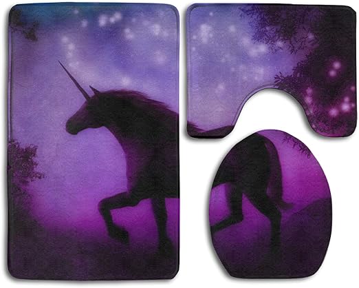 Amazon Com Happybeth Bathroom Rug Mats Set 3 Piece Fantasy Purple Unicorn Print Non Slip Bath Rugs Toilet Seat Cover Contour Mat Home Kitchen
