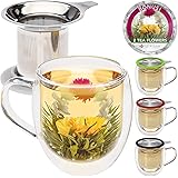 Teabloom Doppelwandige Glasbecher Set - 2x 550ml Mit Blühenden Teeblumen