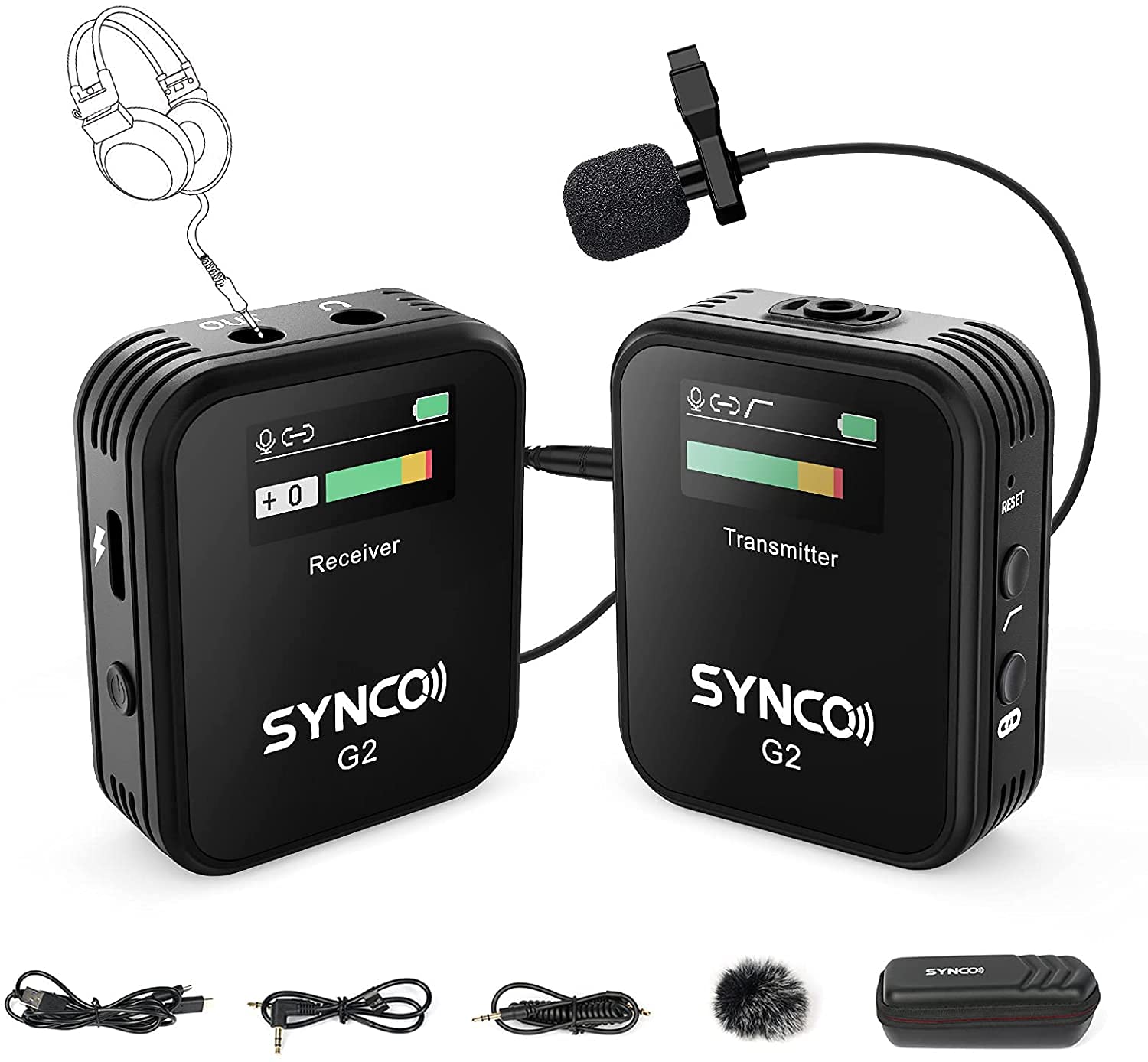 Wireless Lavalier Microphone, SYNCO G2(A1) 2.4G Lapel Clip Mic System for Vlogging Youtube Live Streaming, Compatible with Smartphone Tablet Laptop Camera DSLR, Wireless-Lavalier-Microphone-System-Mic