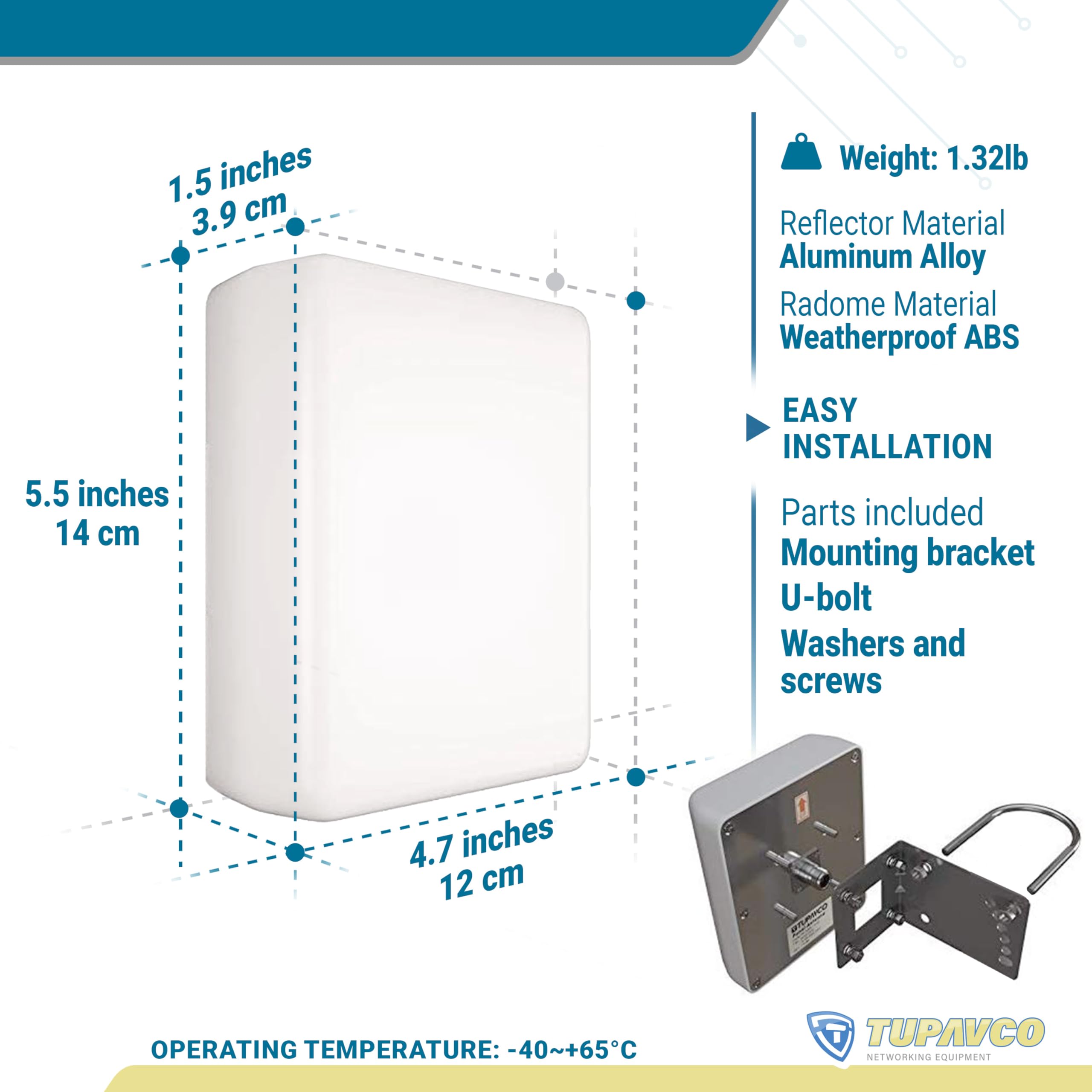 Tupavco TP542 Dual-Band (13dBi) Outdoor Directional Panel Antenna (2.4GHz & 5GHz WiFi) Wireless Network Signal (Pole Mast Mount) Weatherproof High-Gain Long-Range (w/N-Female Connector)