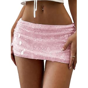 ELLEVEN Women's Sequin Low Waist Mini Skorts | Low Waist,Sequin,Sparkly Mini Skort,Built-in Shorts,Y2k,Sexy,Bodycon,Booty,Gli