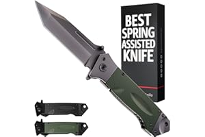 GRAND WAY Spring Assisted Heavy Duty Pocket Knife for Men - 3.5" Tanto Sharp Blade - Folding Tactical Self Defense Japanese Knives with Portable Clip - for Hunting Camping Military Survival Work EDC 6688