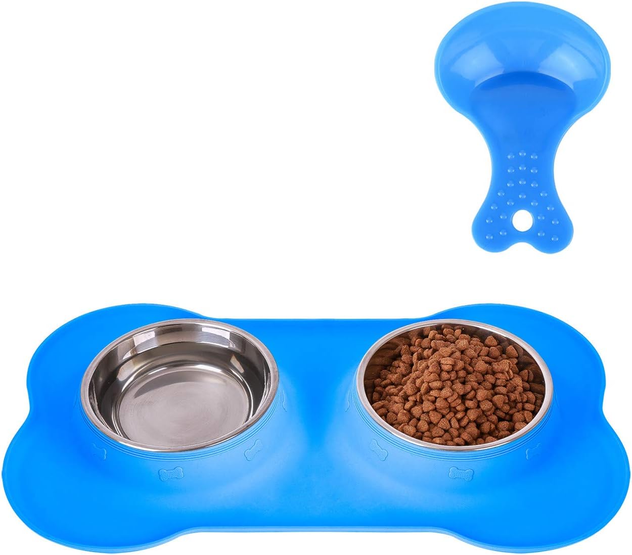 Hubulk Pet Dog Bowls 2 Stainless Steel Dog Bowl with No Spill Non-Skid Silicone Mat + Pet Food Scoop Water and Food Feeder Bowls for Feeding Small Medium Large Dogs Cats Puppies (S