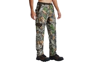 LOOGU Men's Fleece Lined Insulation Camo Hunting Pants Windproof Water-Resistant Softshell Tactical Pants for Men