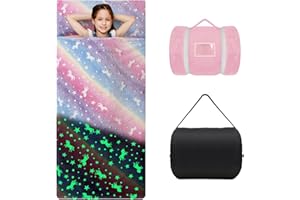 DECALSWEET Kids Sleeping Bag Soft Plush Glowing Toddler Nap Mat with Pillow for Boys Girls Large Sleeping Mat for Daycare Preschool Kindergarten