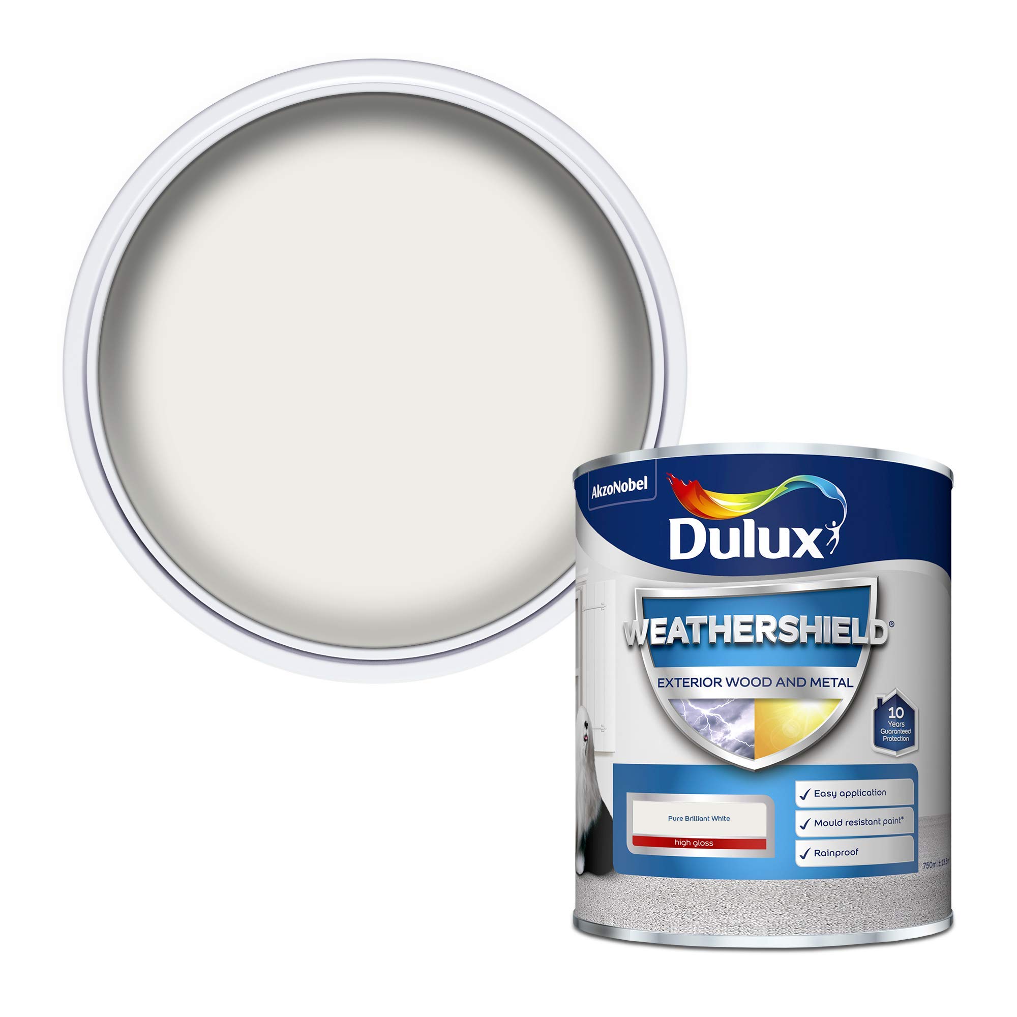 Dulux Weather Shield Exterior High Gloss Paint, Pure Brilliant White, 750 ml