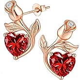 JACUPO 0.8CT Rose Heart Earrings Option of Sapphire Moissanite&More Stud Earrings Lab-Grown Earrings Birthstone Earrings for Women S925 Sterling Silver Post D Color VVS1 Clarity Ideal Gift for Wife Mother for Birthday Anniversary Valentine's Day Convey I Love You Message