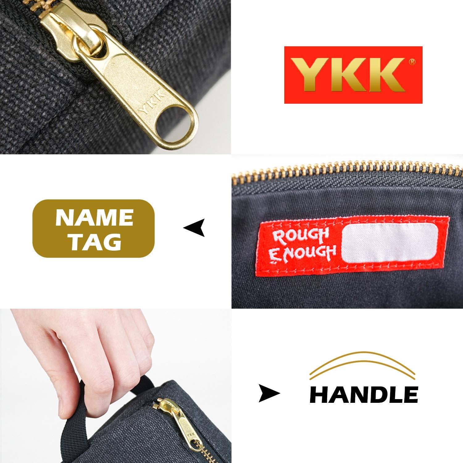 ROUGH ENOUGH Military Highly Heavy Duty Canvas Mufti-Functional Classic Vintage Stationary Small Tool Pouch Pencil Case Durable Pen Bag Zipper Box Holder For Arts Supply Pens Pencils School Supplies - Image 5