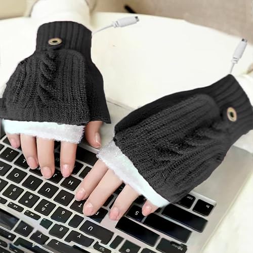 ZWMBYN USB Heated Gloves for Women Men, Cute Flip-Top Fingerless