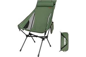 TOBTOS Portable High Back Camping Chair, Support Heavy Duty 440 lbs, Compact Folding Chair with Detachable Pillow for Camp, Hiking, Backpacking (Green)