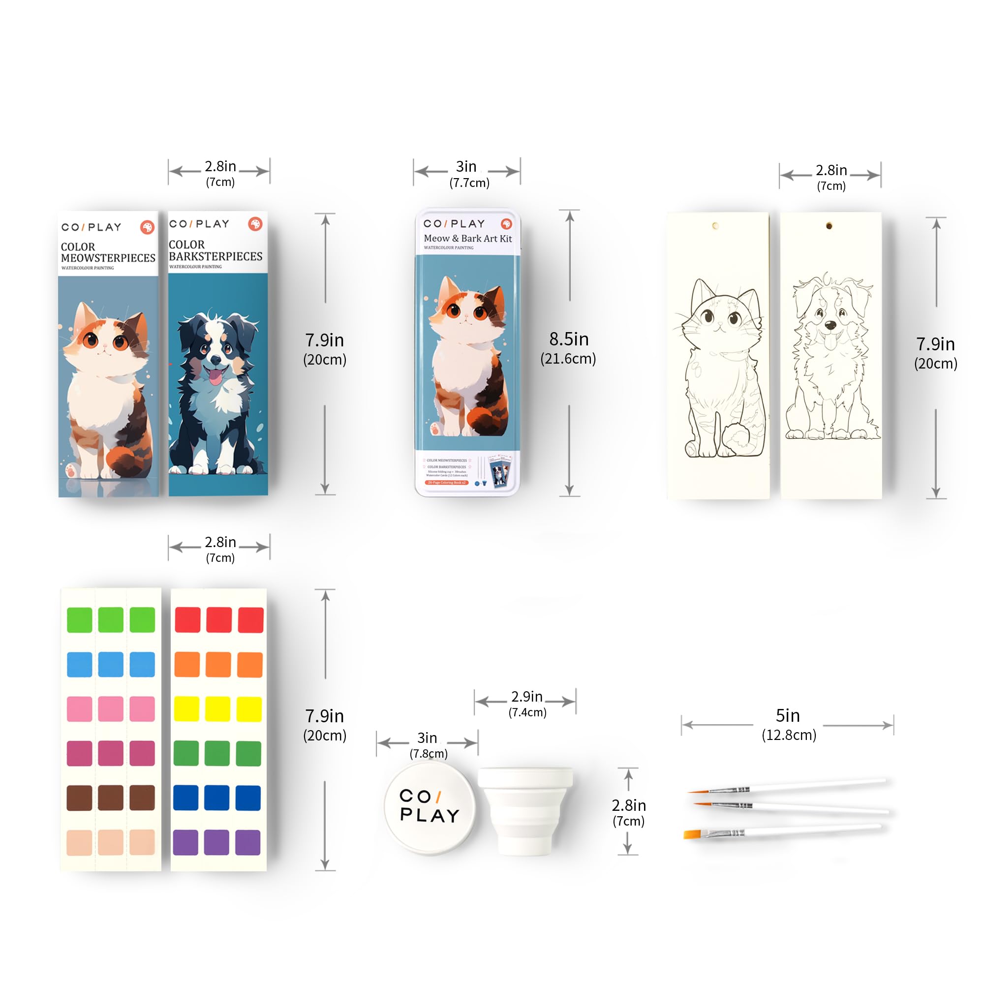 COIPLAY 648 Color Blocks Watercolor Paint Set, 52-Bookmarks, 3 Brushes, Silicone Cup, Meow/Bark Coloring Books, for All Ages, All in One Art Supplies, Birthday Gift, Christmas Gift, Gift for Adults Craft kit