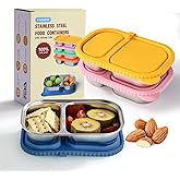 FAMOR 3 Pack Stainless Steel Snack Containers With Lid, 2 Compartment Snackle Box Container,Leak-Proof Reusable Food Storage Container,For Work,Travel, School, And The Gym